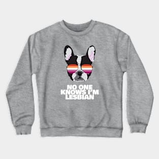 Funny NO ONE KNOWS I'M LESBIAN - Boston Terrier Dog Lesbian Pride Flag Crewneck Sweatshirt